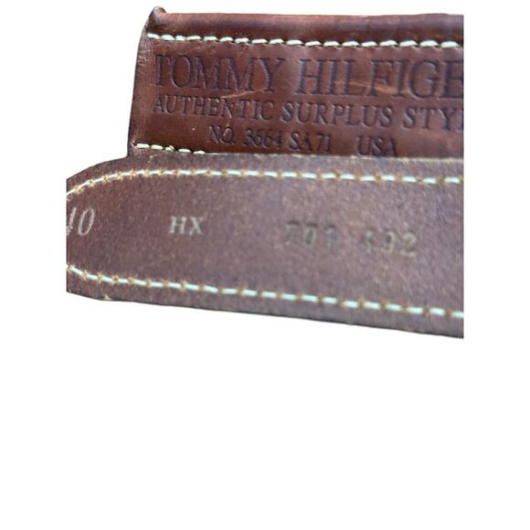 Vintage Tommy Hilfiger Blue Green Brown Wool Leather Surcingle Belt - Picture 8 of 9